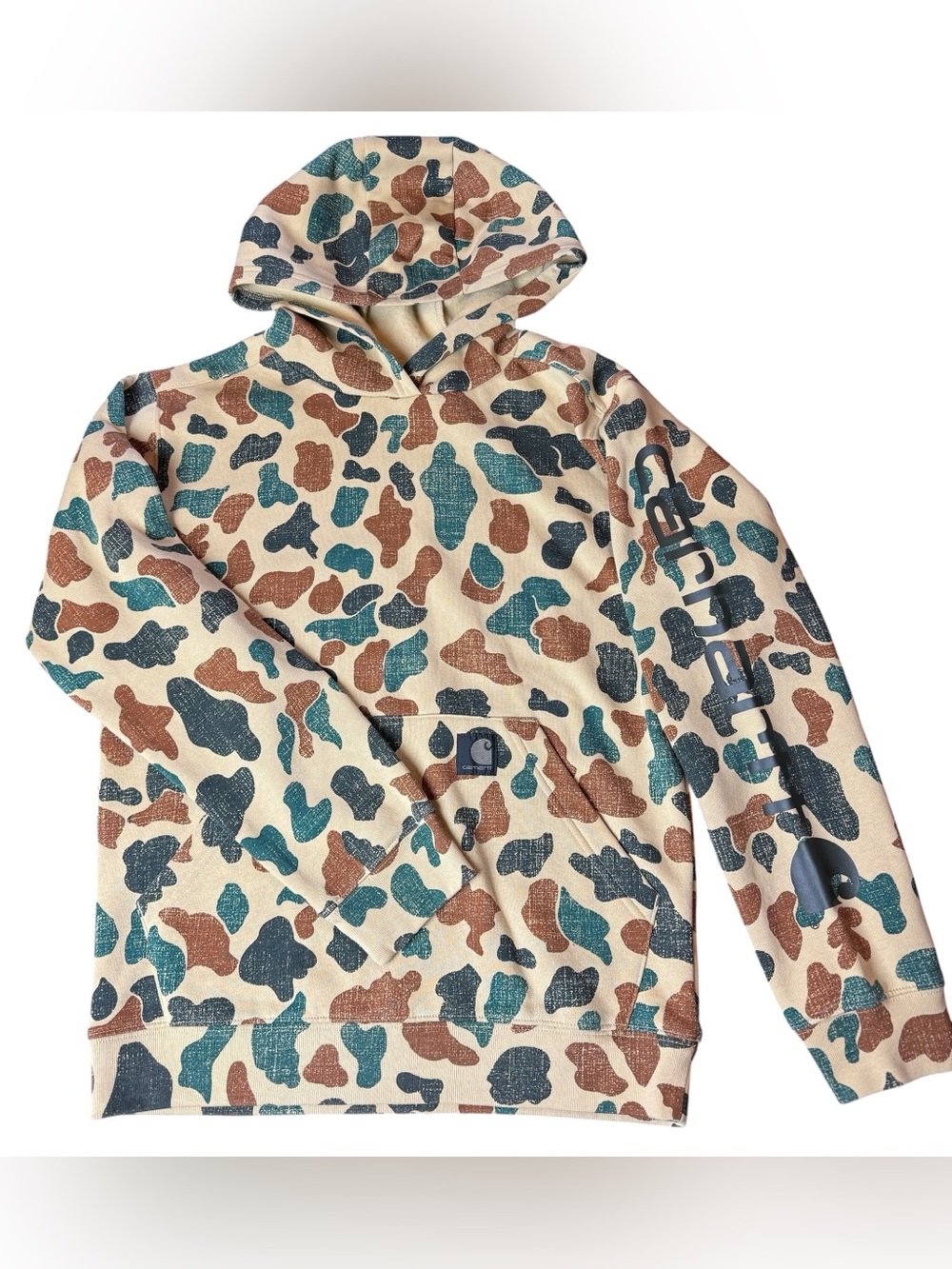 Carhartt Camo Hoodie‎ With Front Pocket & Logo Sleeve Like New Boys XL L 14/16